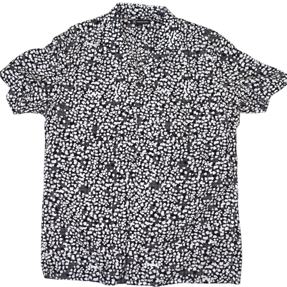 INC Men’s Silky Grey Abstract Button Down Short Sleeve Shirt Medium NEW